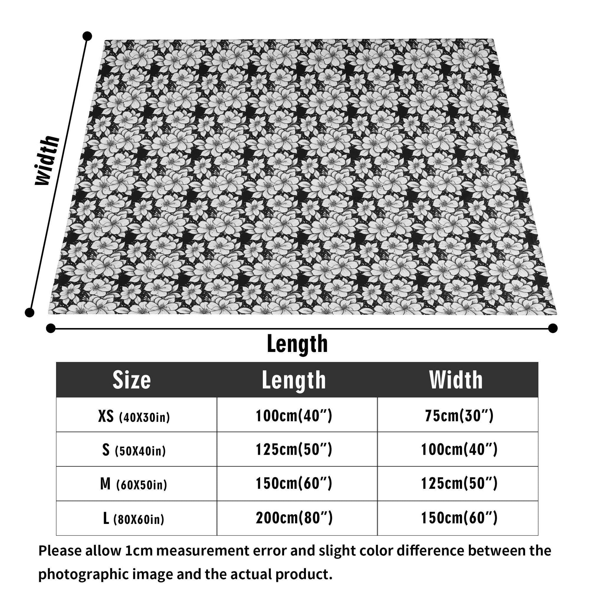 Black and White Floral Horizontal Flannel Breathable Blanket 4 Sizes - DeRose Seasonal