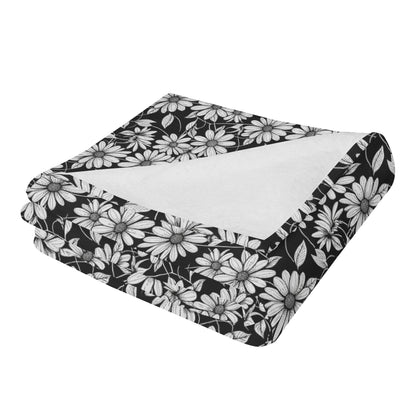 Black and White Daisys Horizontal Flannel Breathable Blanket 4 Sizes - DeRose Seasonal