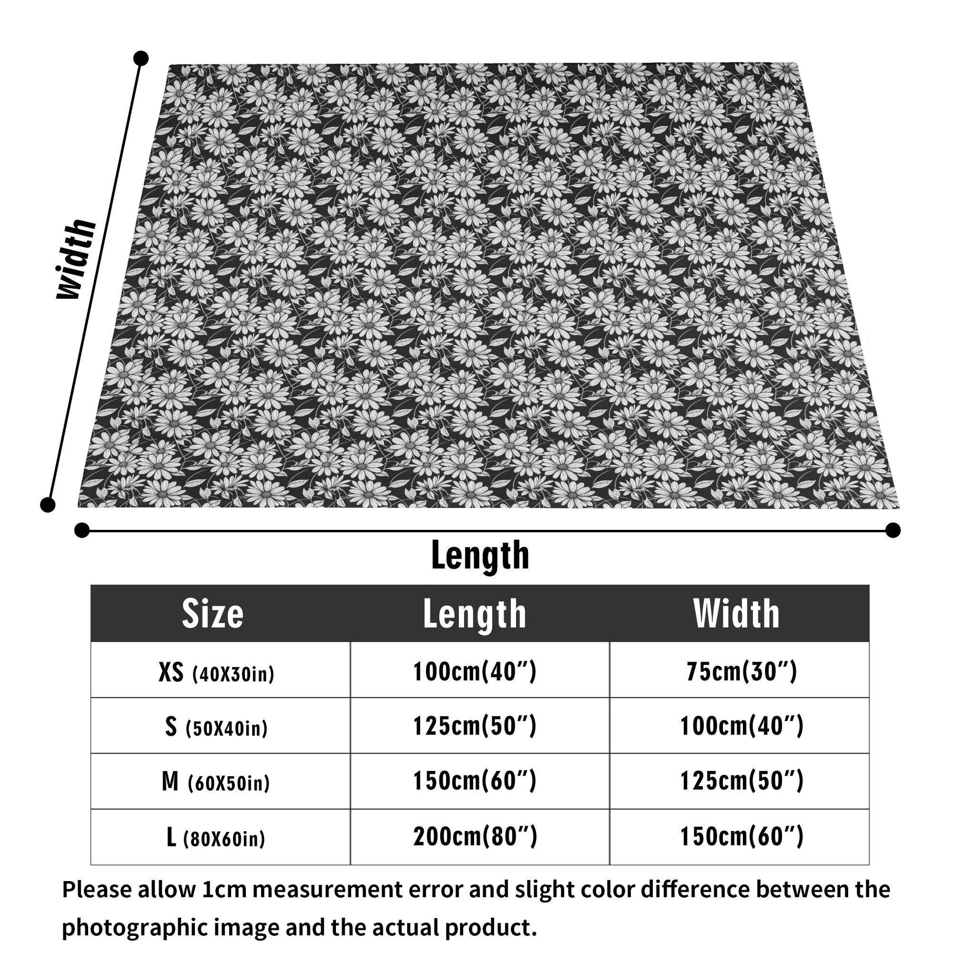 Black and White Daisys Horizontal Flannel Breathable Blanket 4 Sizes - DeRose Seasonal