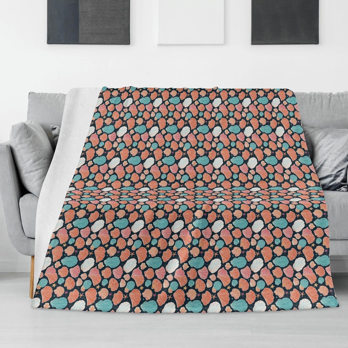 Big Shells and Stars Horizontal Flannel Breathable Blanket 4 Sizes - DeRose Seasonal