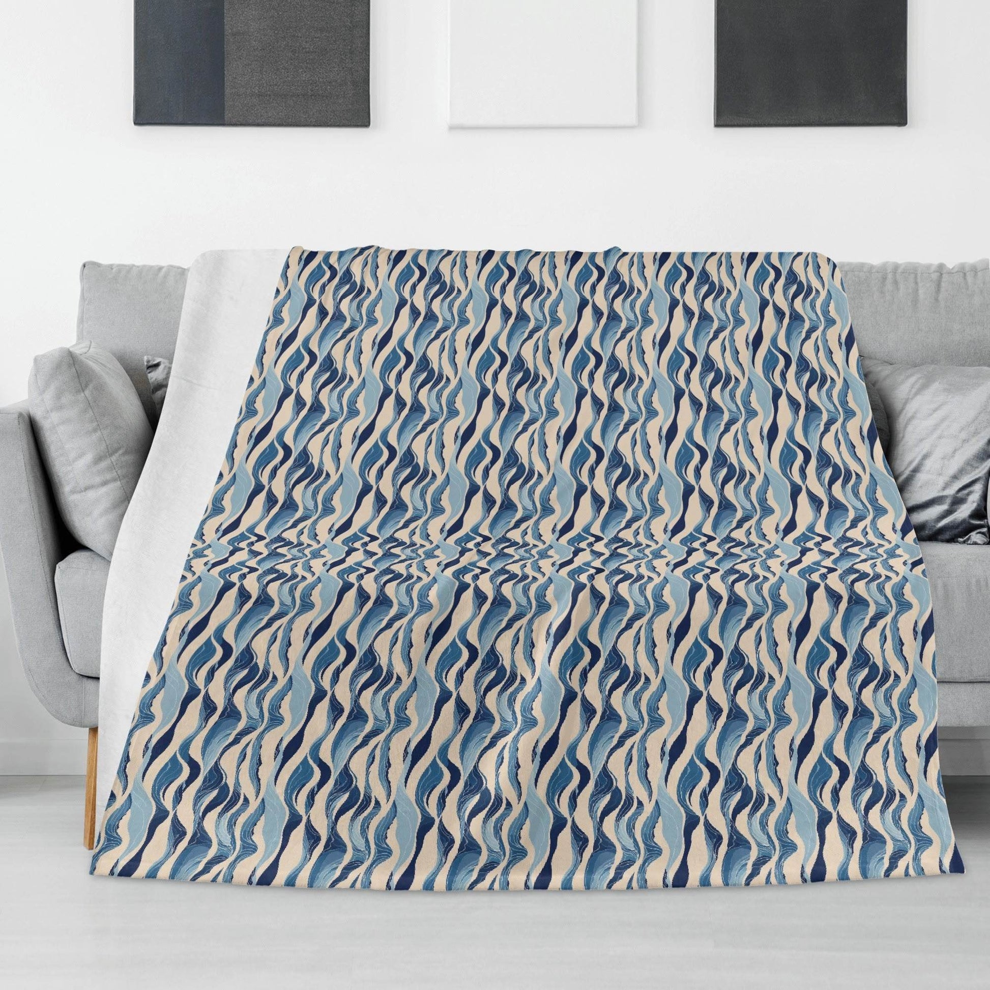 Blue Waves Horizontal Flannel Breathable Blanket 4 Sizes - DeRose Seasonal