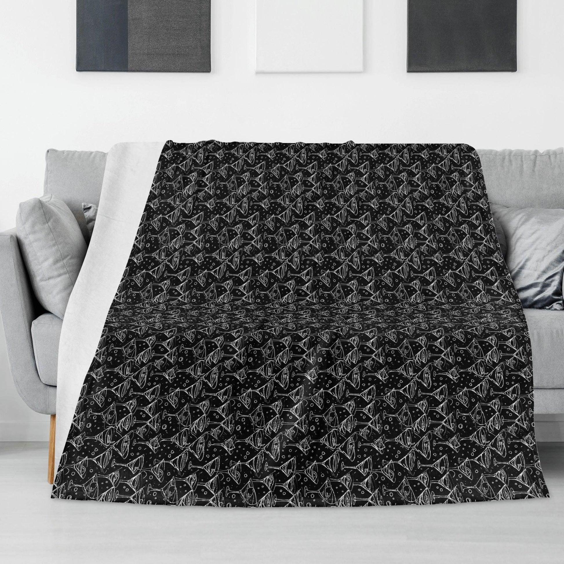 Black and White Martini Horizontal Flannel Breathable Blanket 4 Sizes - DeRose Seasonal