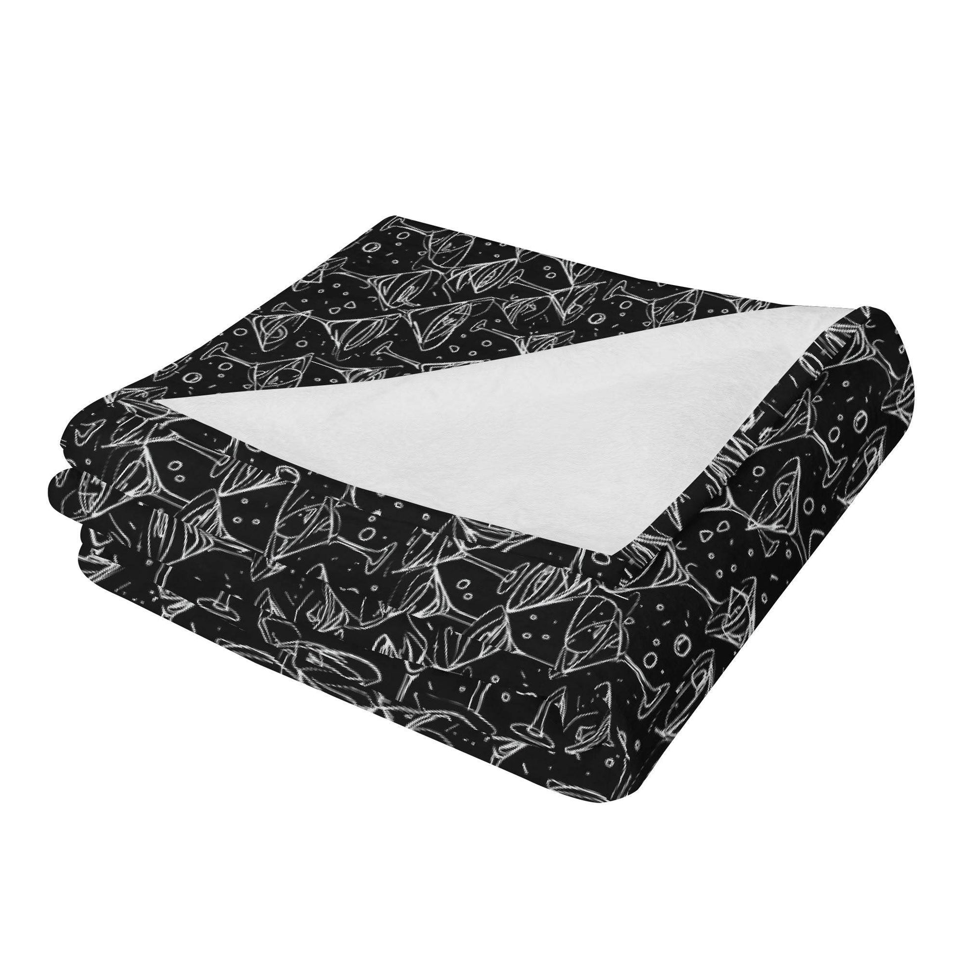 Black and White Martini Horizontal Flannel Breathable Blanket 4 Sizes - DeRose Seasonal