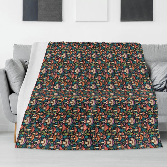 Forest Shrooms Horizontal Flannel Breathable Blanket 4 Sizes - DeRose Seasonal