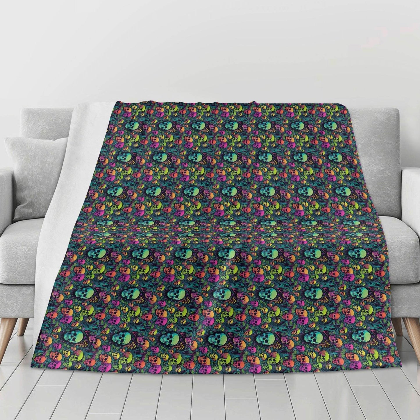 Trippy Skulls Horizontal Flannel Breathable Blanket 4 Sizes - DeRose Seasonal