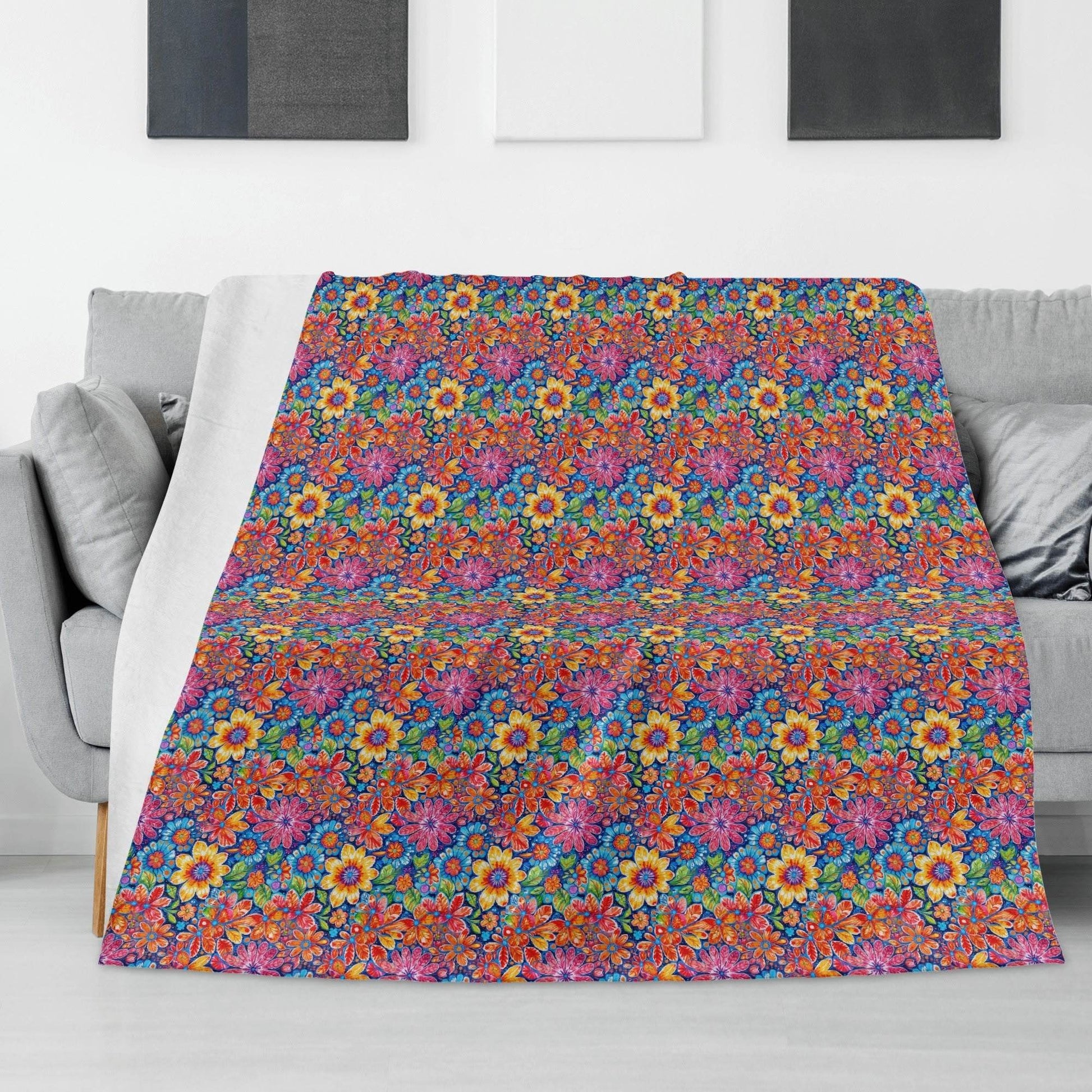 Groovy Flowers Horizontal Flannel Breathable Blanket 4 Sizes - DeRose Seasonal