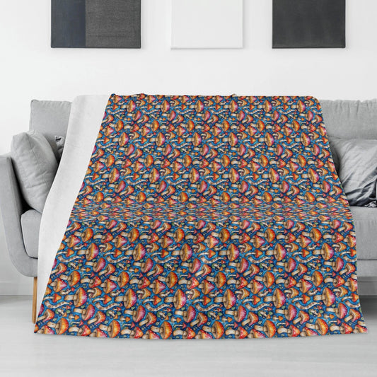 Tie-Dye Mushrooms Horizontal Flannel Breathable Blanket 4 Sizes - DeRose Seasonal