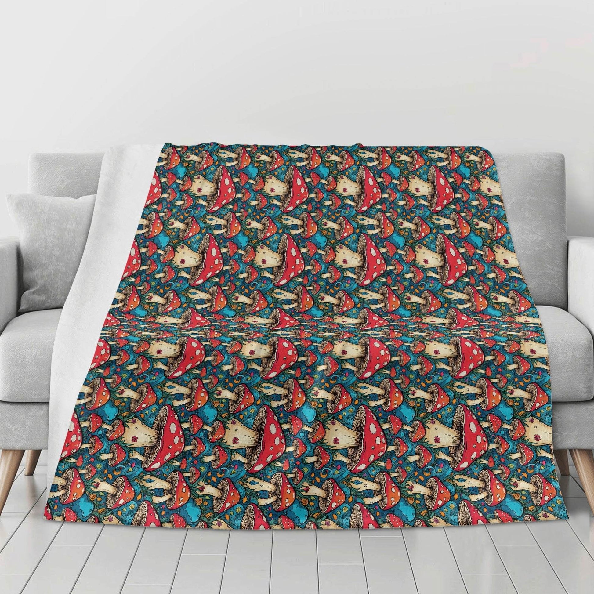 Deathcap Mushroom Horizontal Flannel Breathable Blanket 4 Sizes - DeRose Seasonal