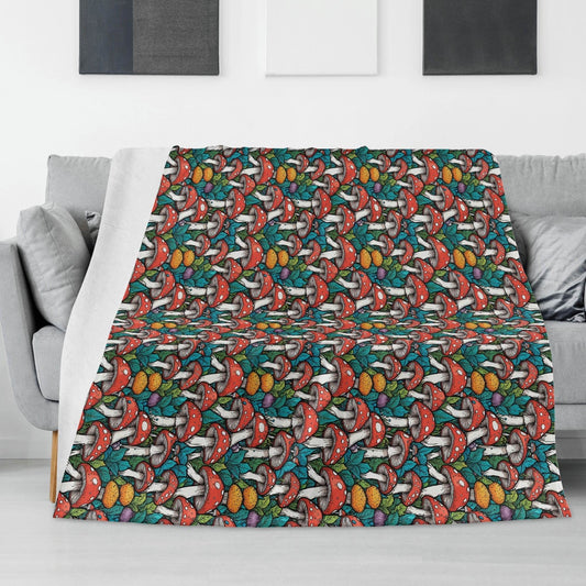 Colored Mushroom Horizontal Flannel Breathable Blanket 4 Sizes - DeRose Seasonal