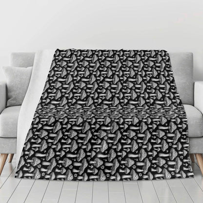 Black and White Mushroom Horizontal Flannel Breathable Blanket 4 Sizes - DeRose Seasonal