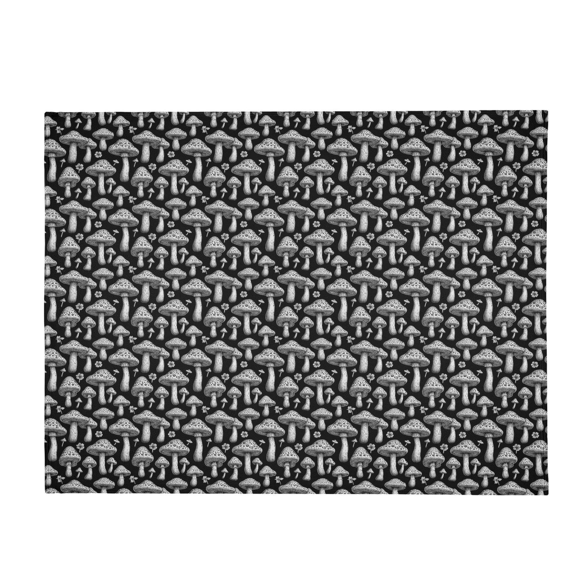 Black and White Mushroom Horizontal Flannel Breathable Blanket 4 Sizes - DeRose Seasonal