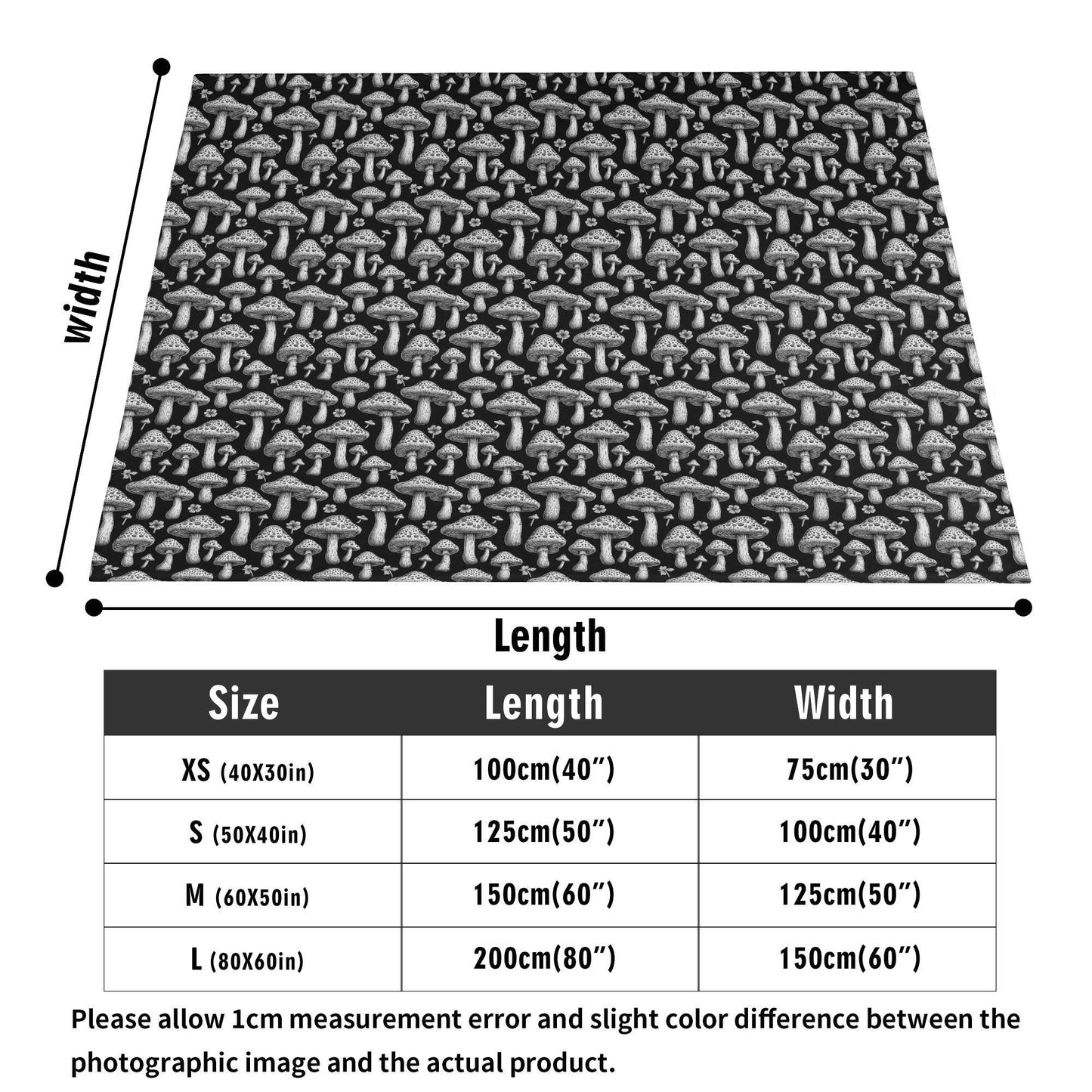 Black and White Mushroom Horizontal Flannel Breathable Blanket 4 Sizes - DeRose Seasonal