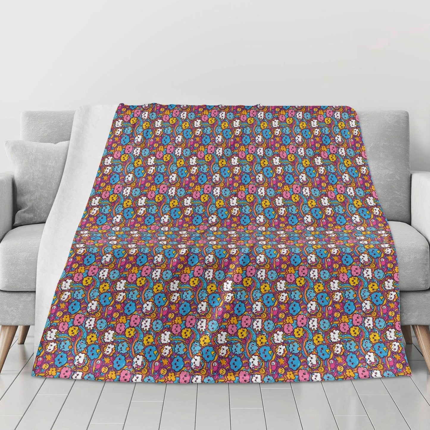 Cute Clouds Horizontal Flannel Breathable Blanket 4 Sizes - DeRose Seasonal
