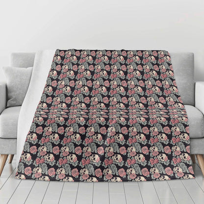 Skull and Pink Rose Horizontal Flannel Breathable Blanket 4 Sizes - DeRose Seasonal
