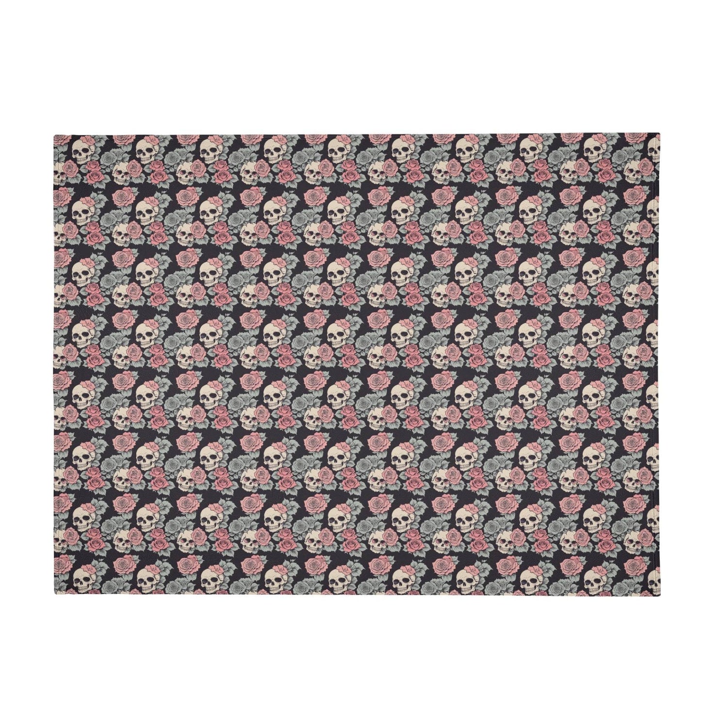 Skull and Pink Rose Horizontal Flannel Breathable Blanket 4 Sizes - DeRose Seasonal