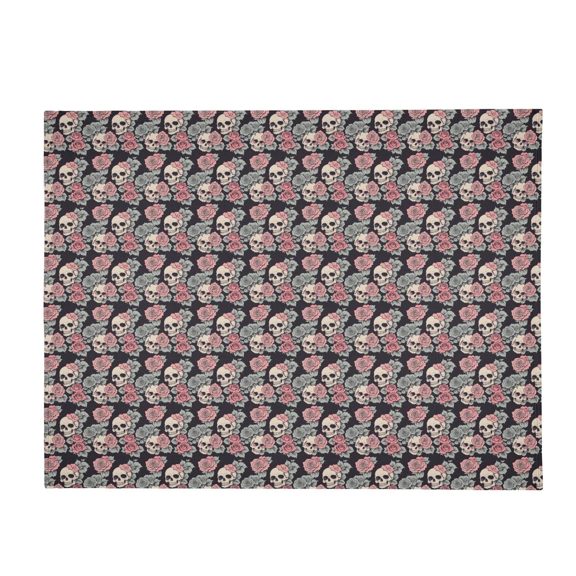 Skull and Pink Rose Horizontal Flannel Breathable Blanket 4 Sizes - DeRose Seasonal