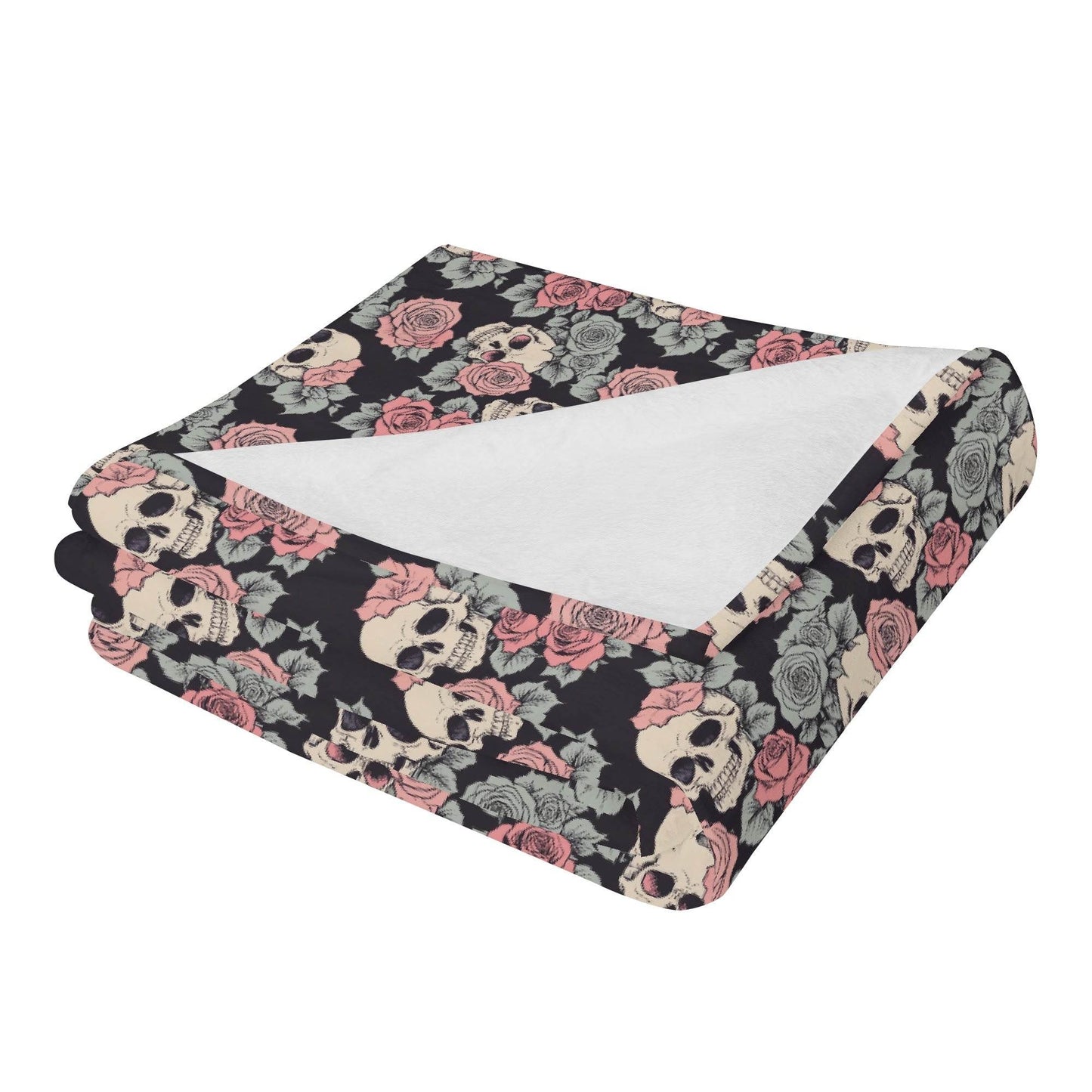 Skull and Pink Rose Horizontal Flannel Breathable Blanket 4 Sizes - DeRose Seasonal