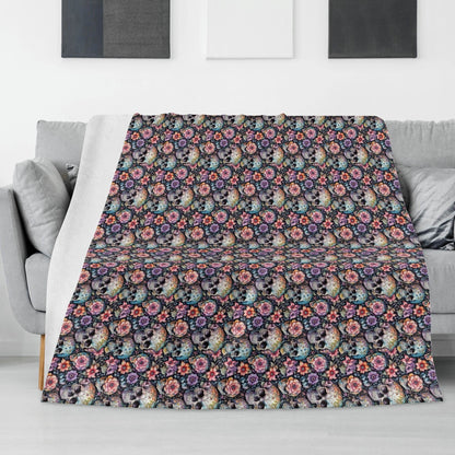 Pastel Floral and Skulls Horizontal Flannel Breathable Blanket 4 Sizes - DeRose Seasonal