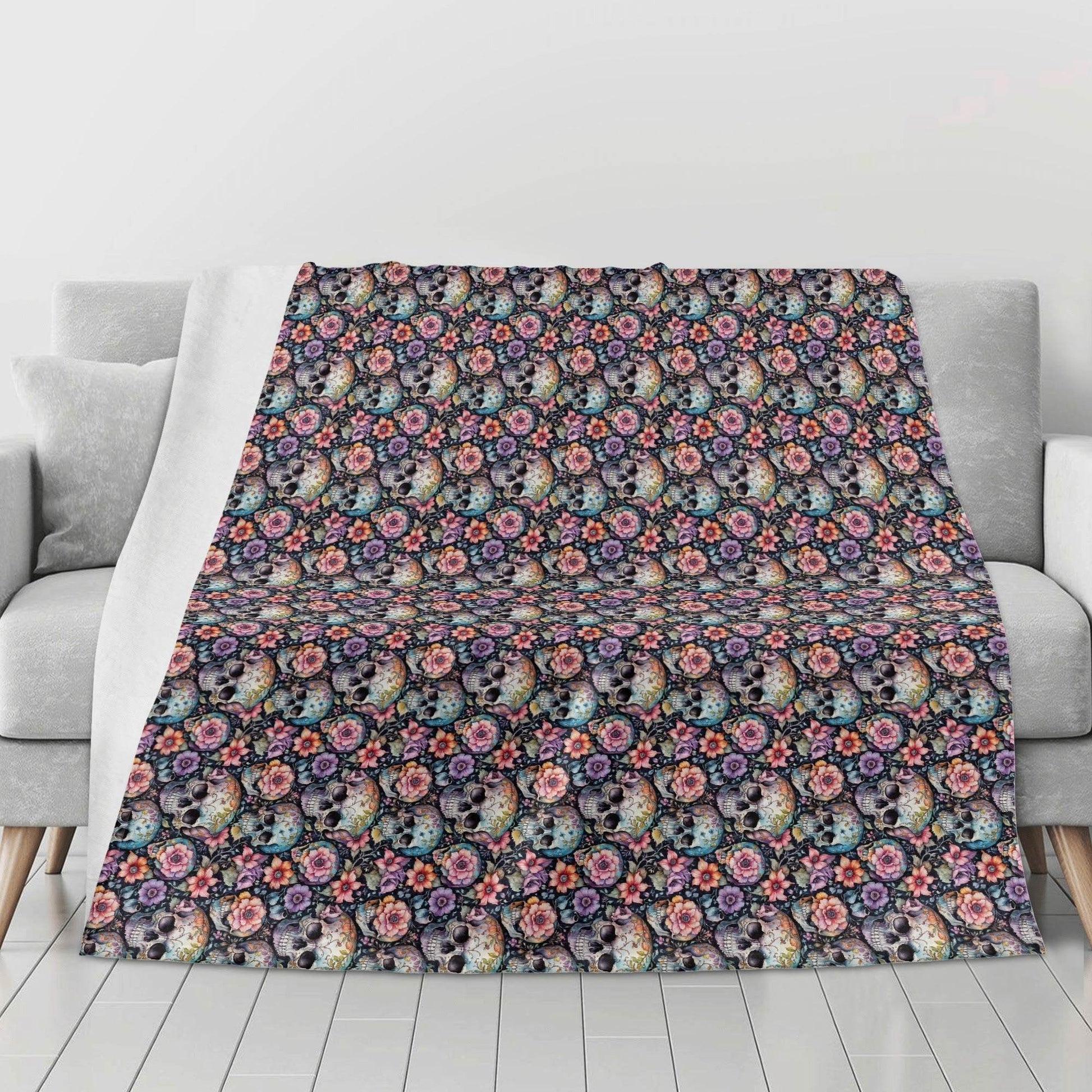 Pastel Floral and Skulls Horizontal Flannel Breathable Blanket 4 Sizes - DeRose Seasonal