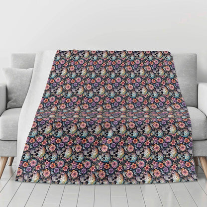 Pastel Floral and Skulls Horizontal Flannel Breathable Blanket 4 Sizes - DeRose Seasonal