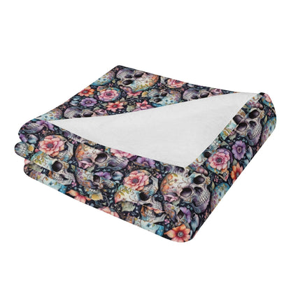 Pastel Floral and Skulls Horizontal Flannel Breathable Blanket 4 Sizes - DeRose Seasonal