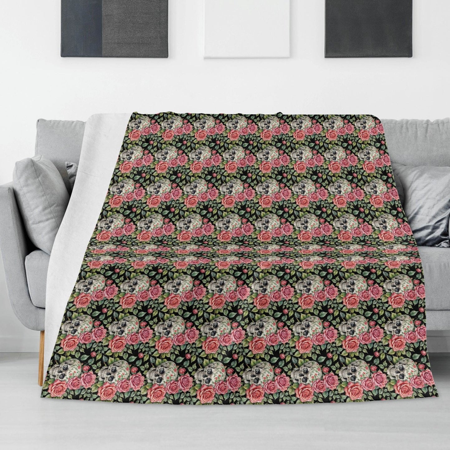 Pink Skulls Horizontal Flannel Breathable Blanket 4 Sizes - DeRose Seasonal