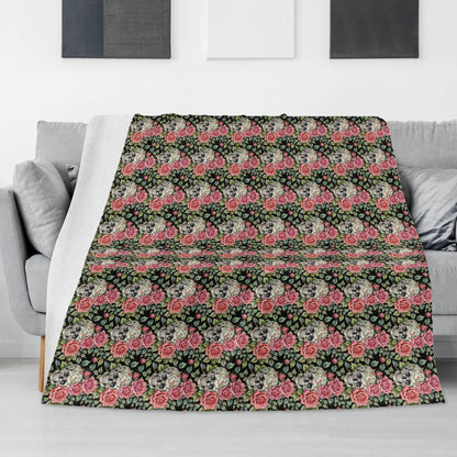 Pink Skulls Horizontal Flannel Breathable Blanket 4 Sizes - DeRose Seasonal