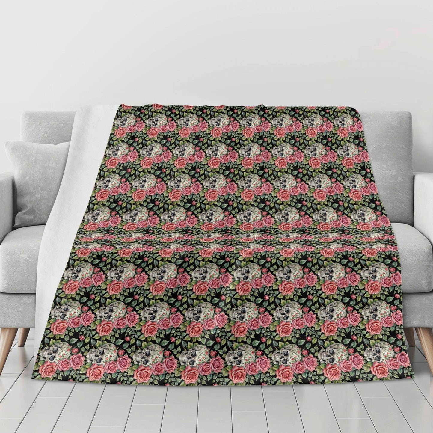 Pink Skulls Horizontal Flannel Breathable Blanket 4 Sizes - DeRose Seasonal