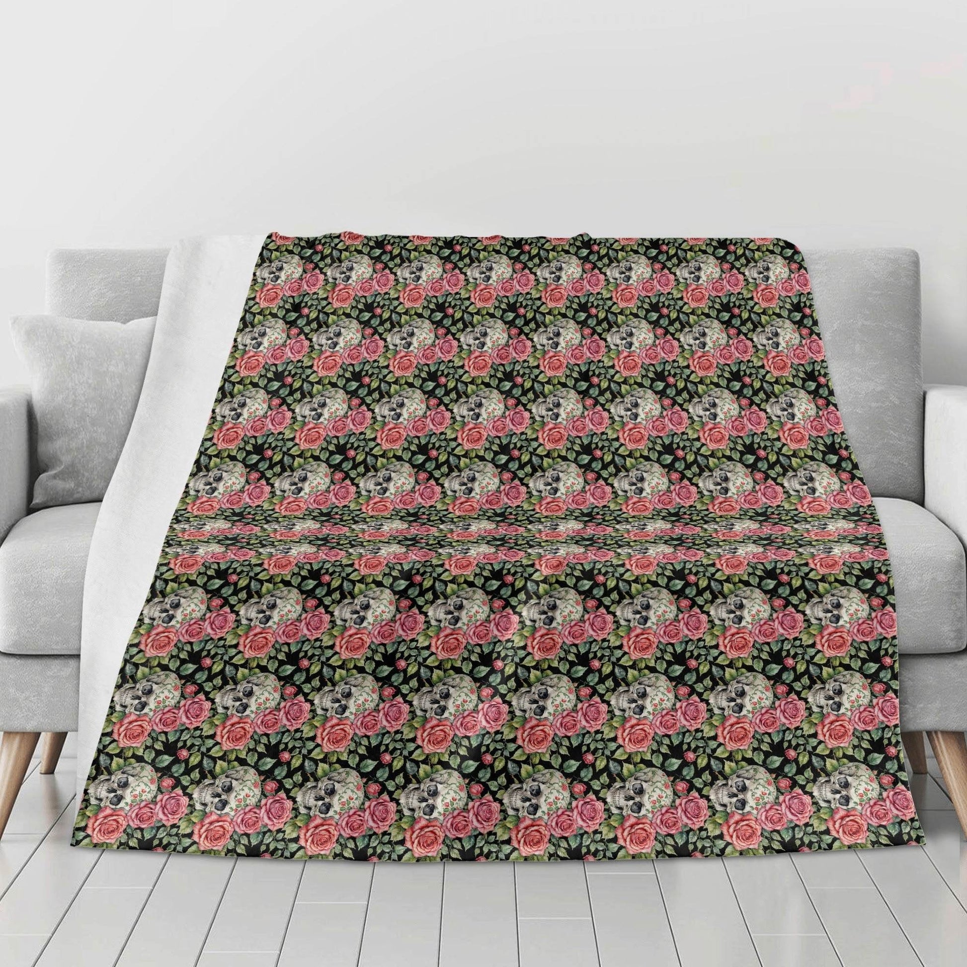 Pink Skulls Horizontal Flannel Breathable Blanket 4 Sizes - DeRose Seasonal