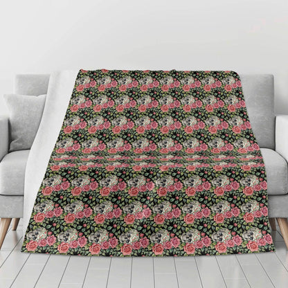 Pink Skulls Horizontal Flannel Breathable Blanket 4 Sizes - DeRose Seasonal