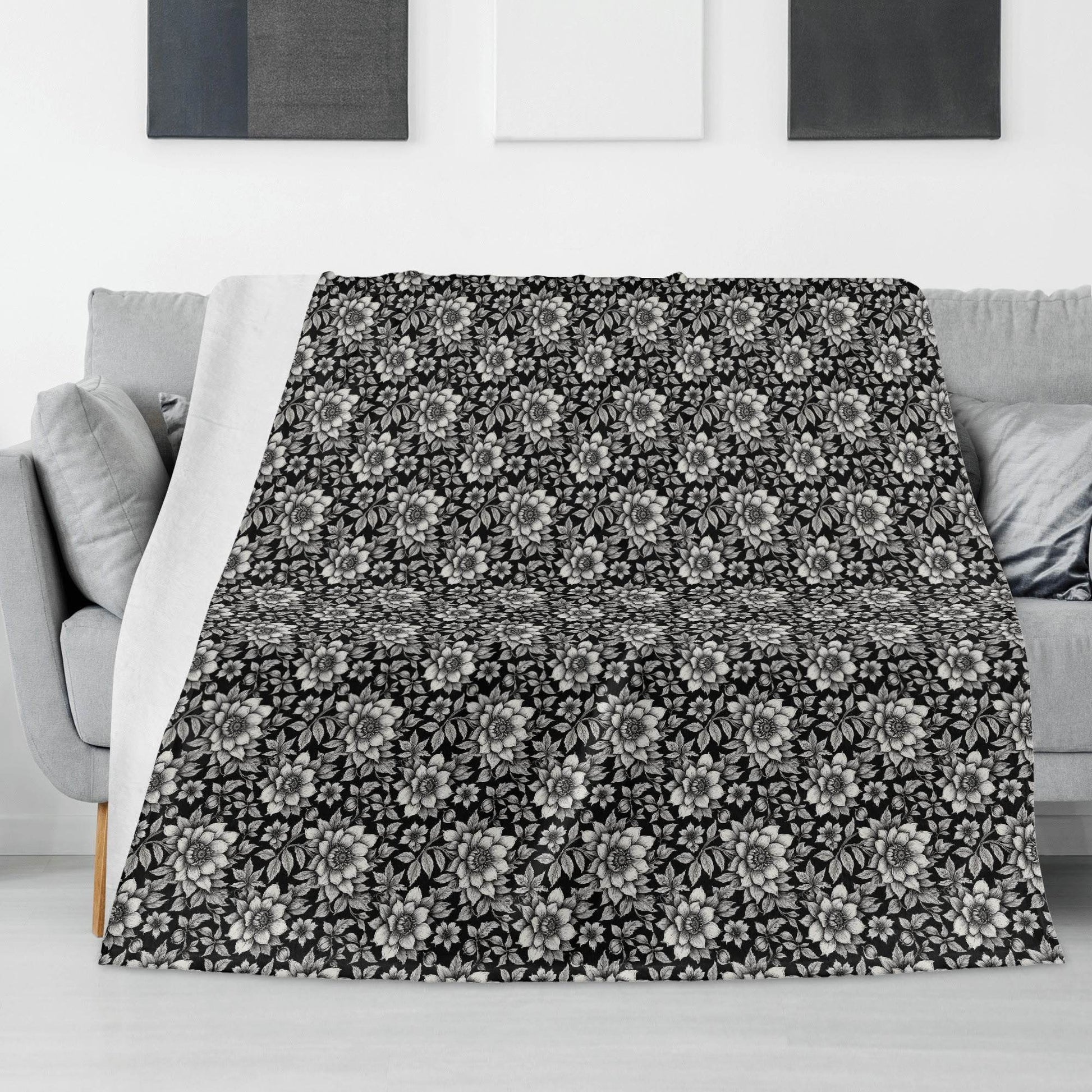 Black and White Bloom Horizontal Flannel Breathable Blanket 4 Sizes - DeRose Seasonal