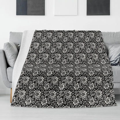 Black and White Bloom Horizontal Flannel Breathable Blanket 4 Sizes - DeRose Seasonal