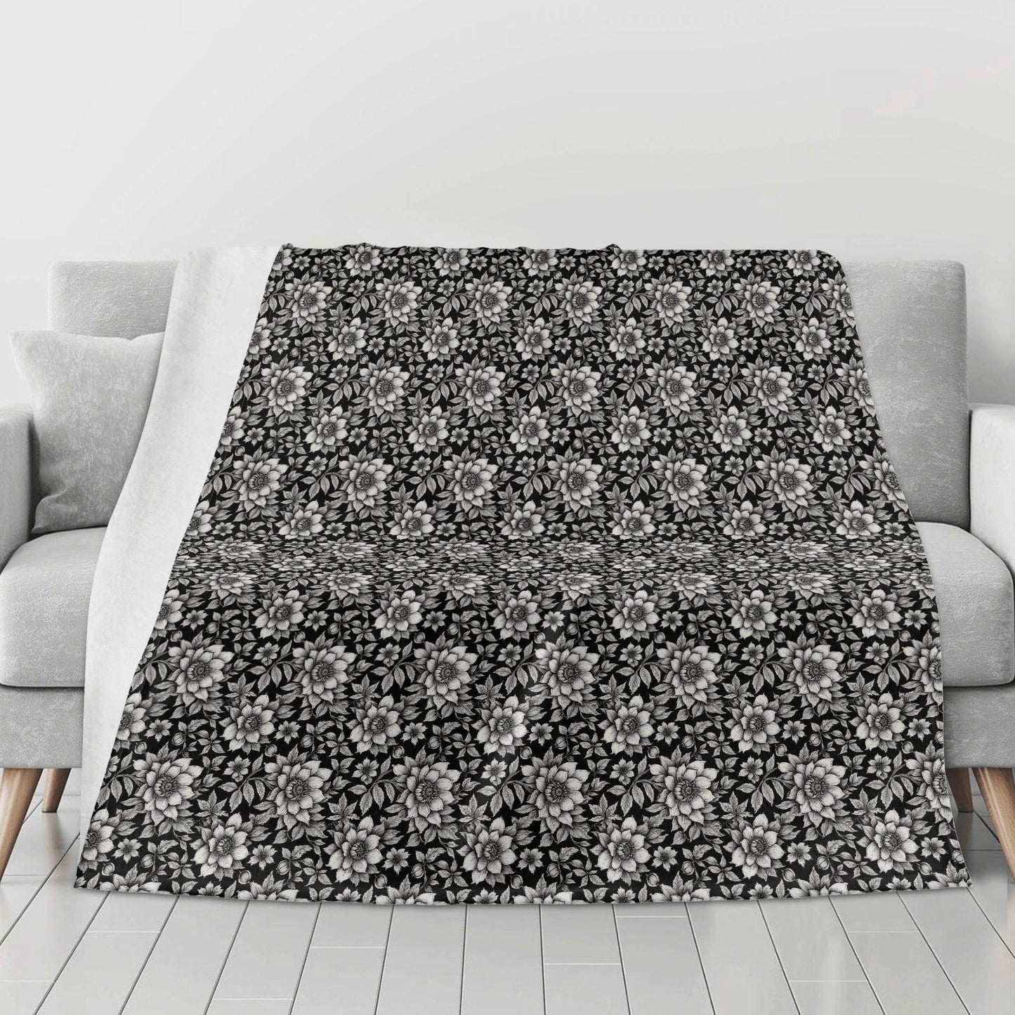 Black and White Bloom Horizontal Flannel Breathable Blanket 4 Sizes - DeRose Seasonal