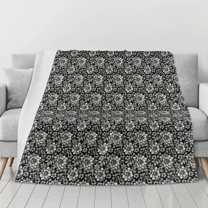 Black and White Bloom Horizontal Flannel Breathable Blanket 4 Sizes - DeRose Seasonal