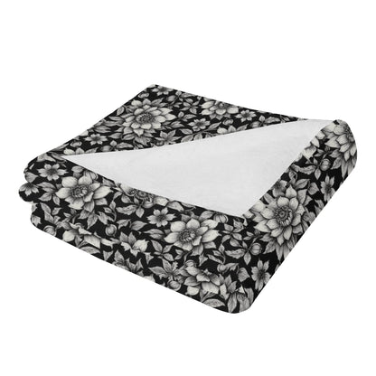 Black and White Bloom Horizontal Flannel Breathable Blanket 4 Sizes - DeRose Seasonal