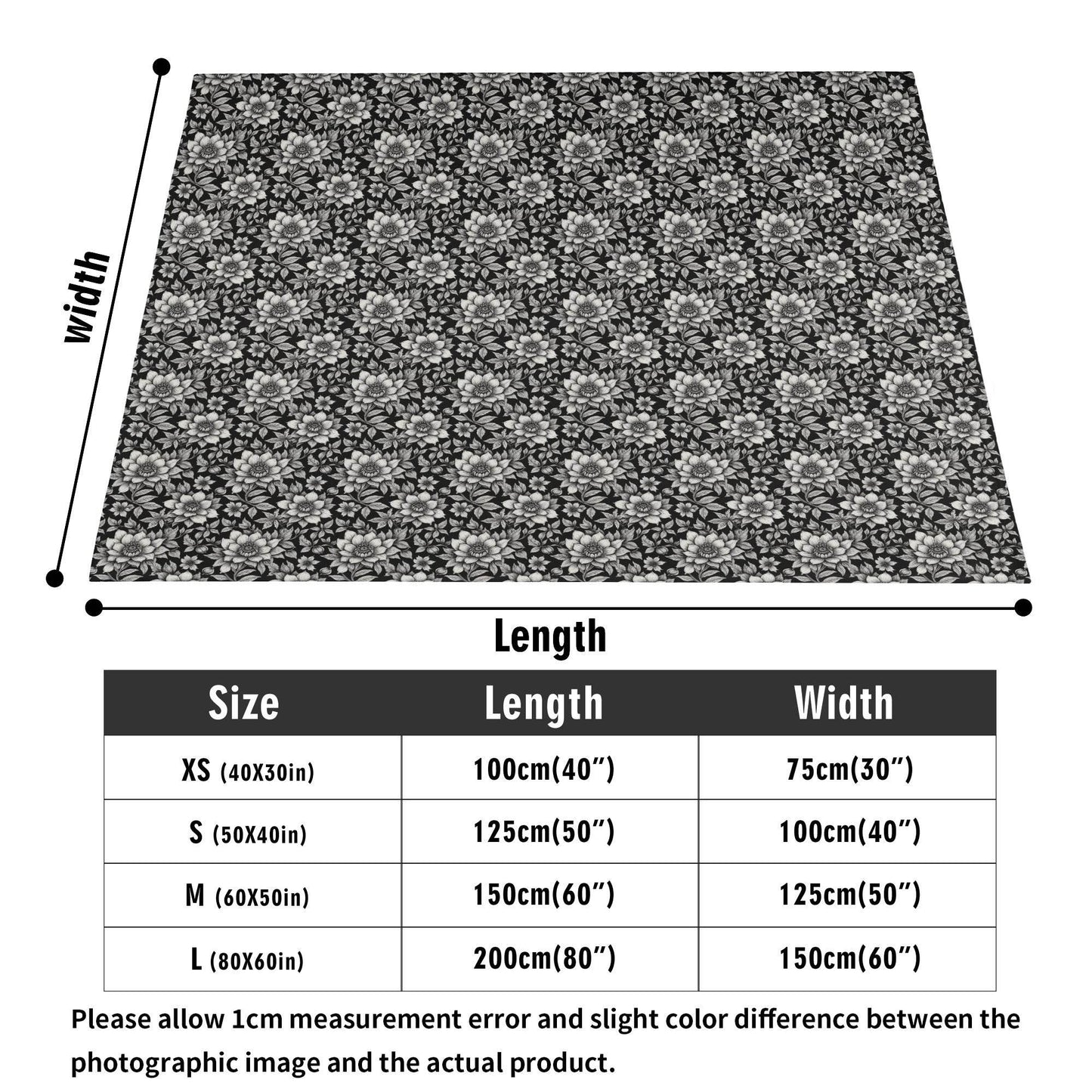 Black and White Bloom Horizontal Flannel Breathable Blanket 4 Sizes - DeRose Seasonal