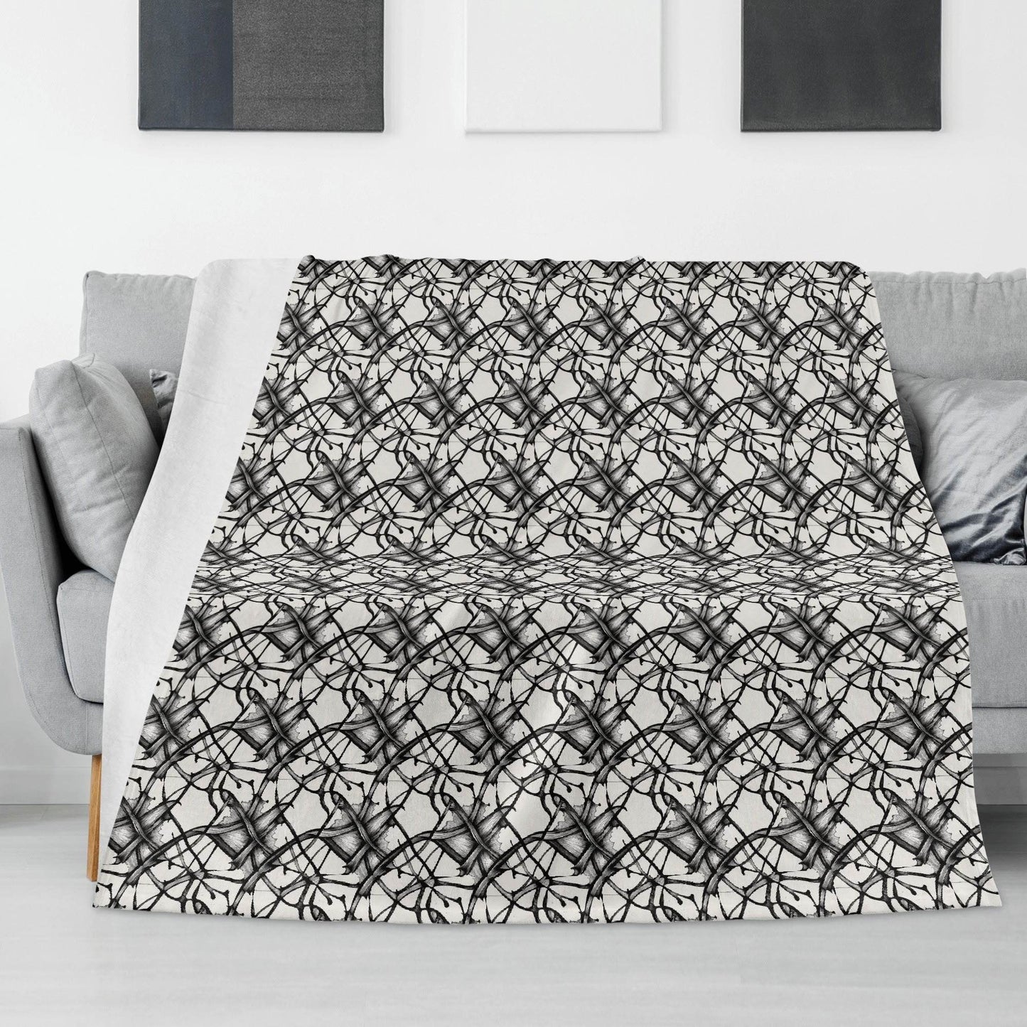 Ink Floral Horizontal Flannel Breathable Blanket 4 Sizes - DeRose Seasonal