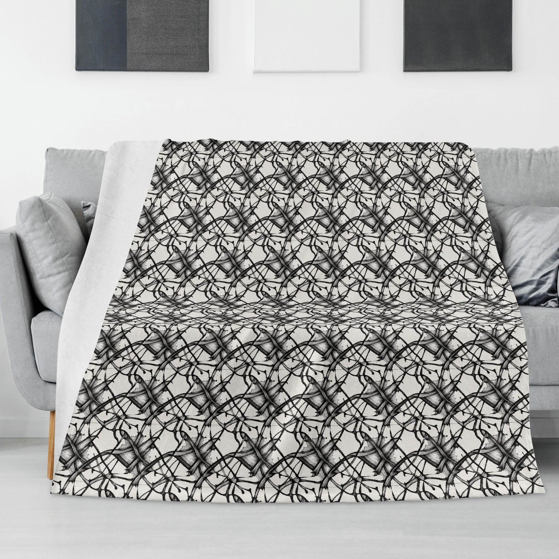 Ink Floral Horizontal Flannel Breathable Blanket 4 Sizes - DeRose Seasonal