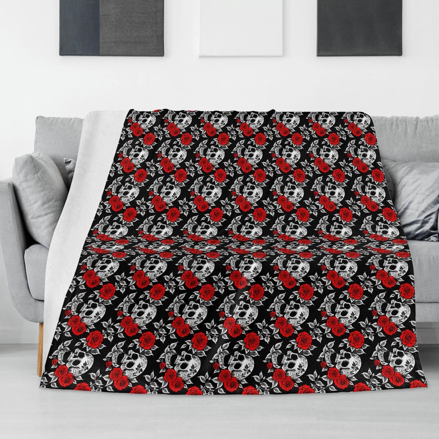 Red Skull Rose Horizontal Flannel Breathable Blanket 4 Sizes - DeRose Seasonal