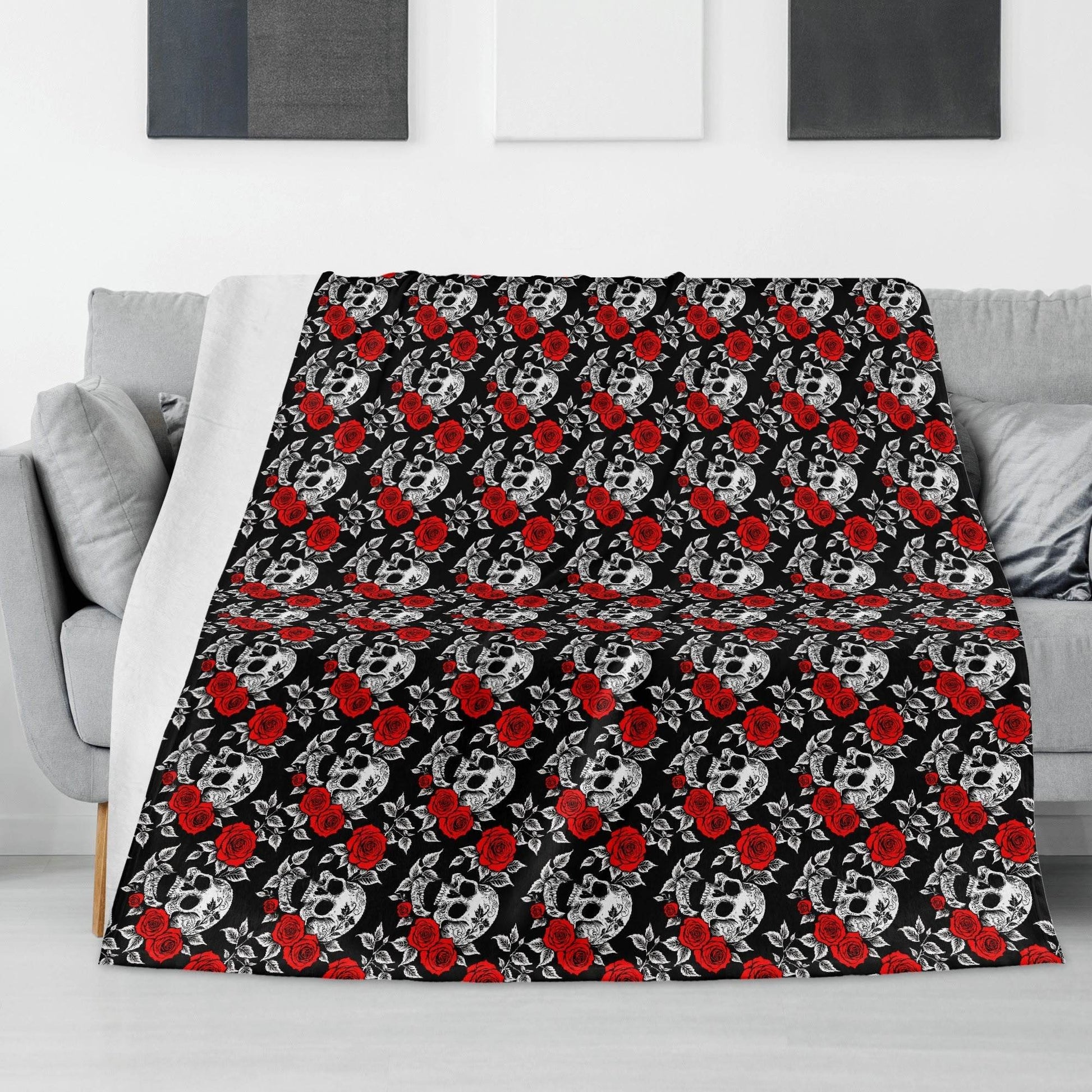 Red Skull Rose Horizontal Flannel Breathable Blanket 4 Sizes - DeRose Seasonal