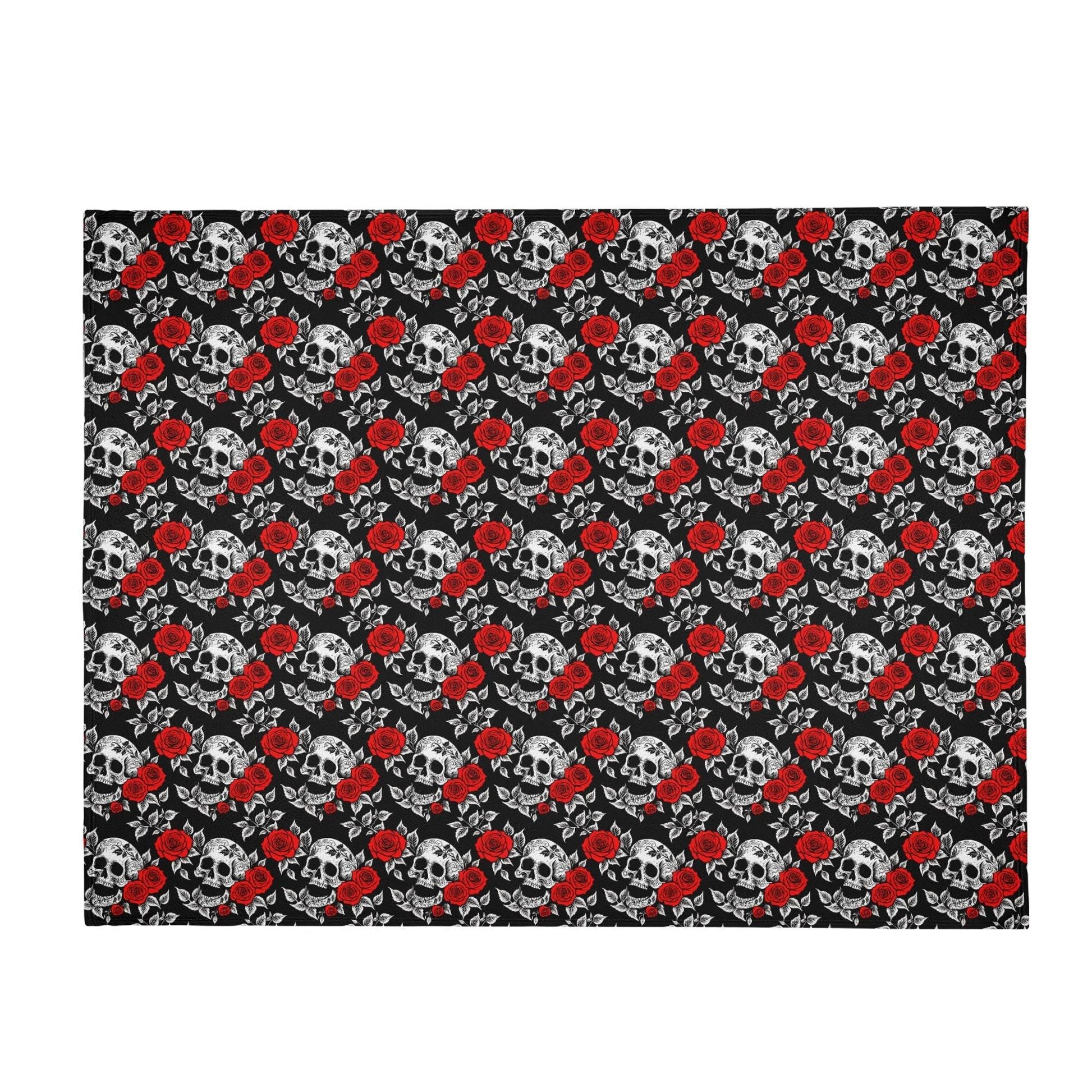 Red Skull Rose Horizontal Flannel Breathable Blanket 4 Sizes - DeRose Seasonal