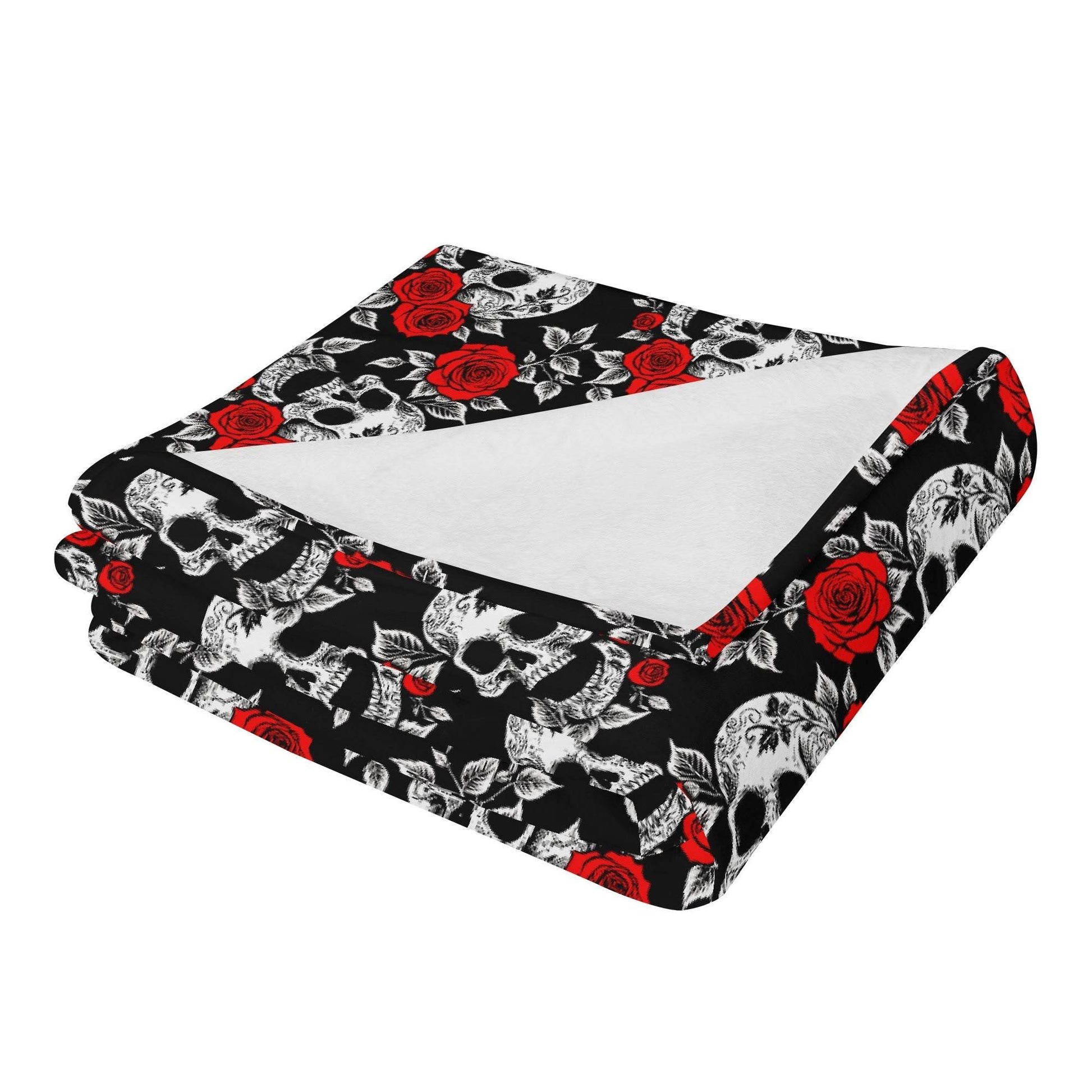 Red Skull Rose Horizontal Flannel Breathable Blanket 4 Sizes - DeRose Seasonal