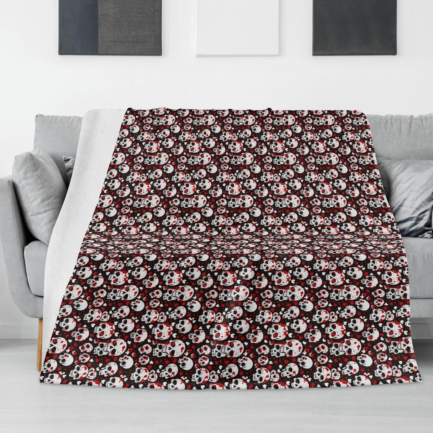 Love Skulls Horizontal Flannel Breathable Blanket 4 Sizes - DeRose Seasonal