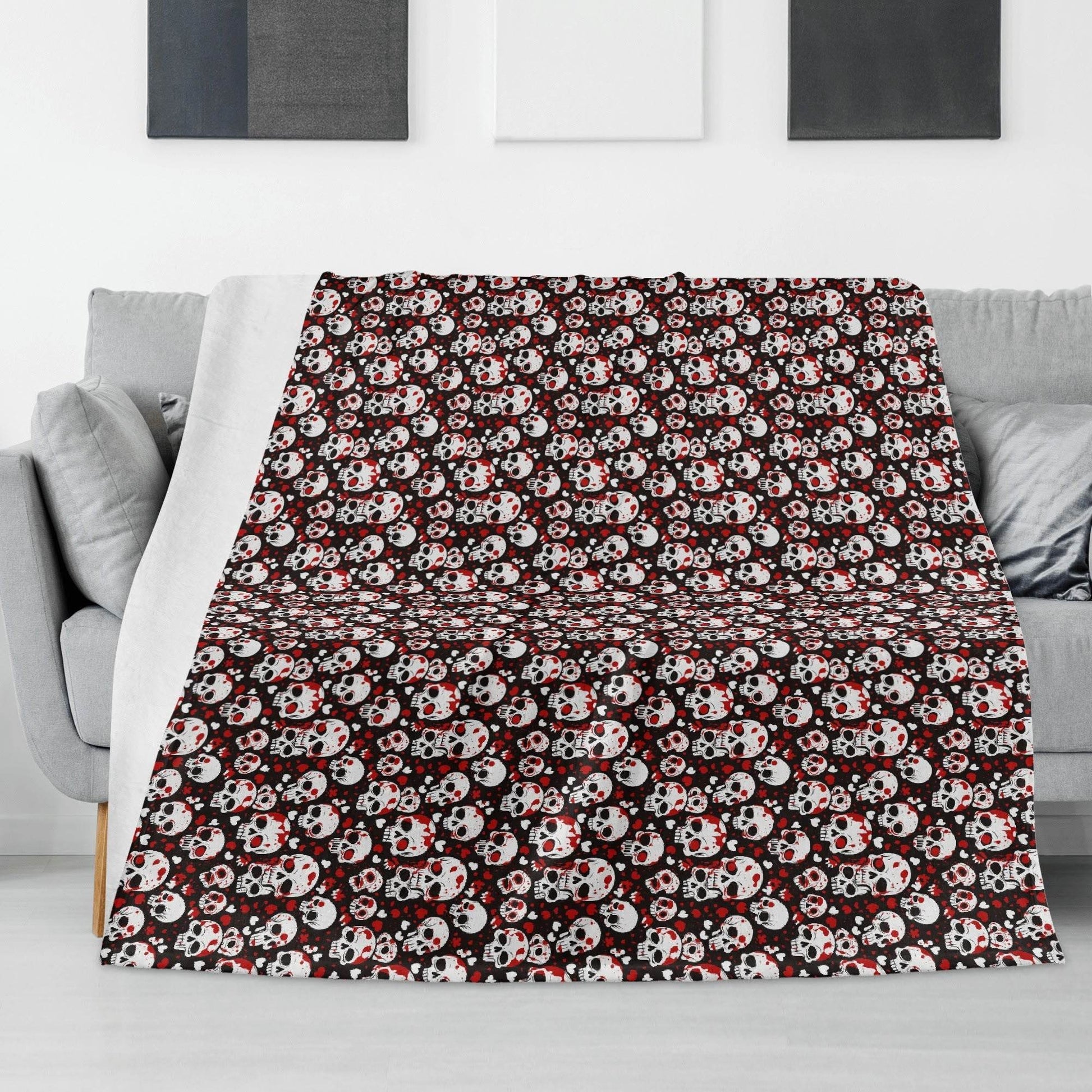 Love Skulls Horizontal Flannel Breathable Blanket 4 Sizes - DeRose Seasonal