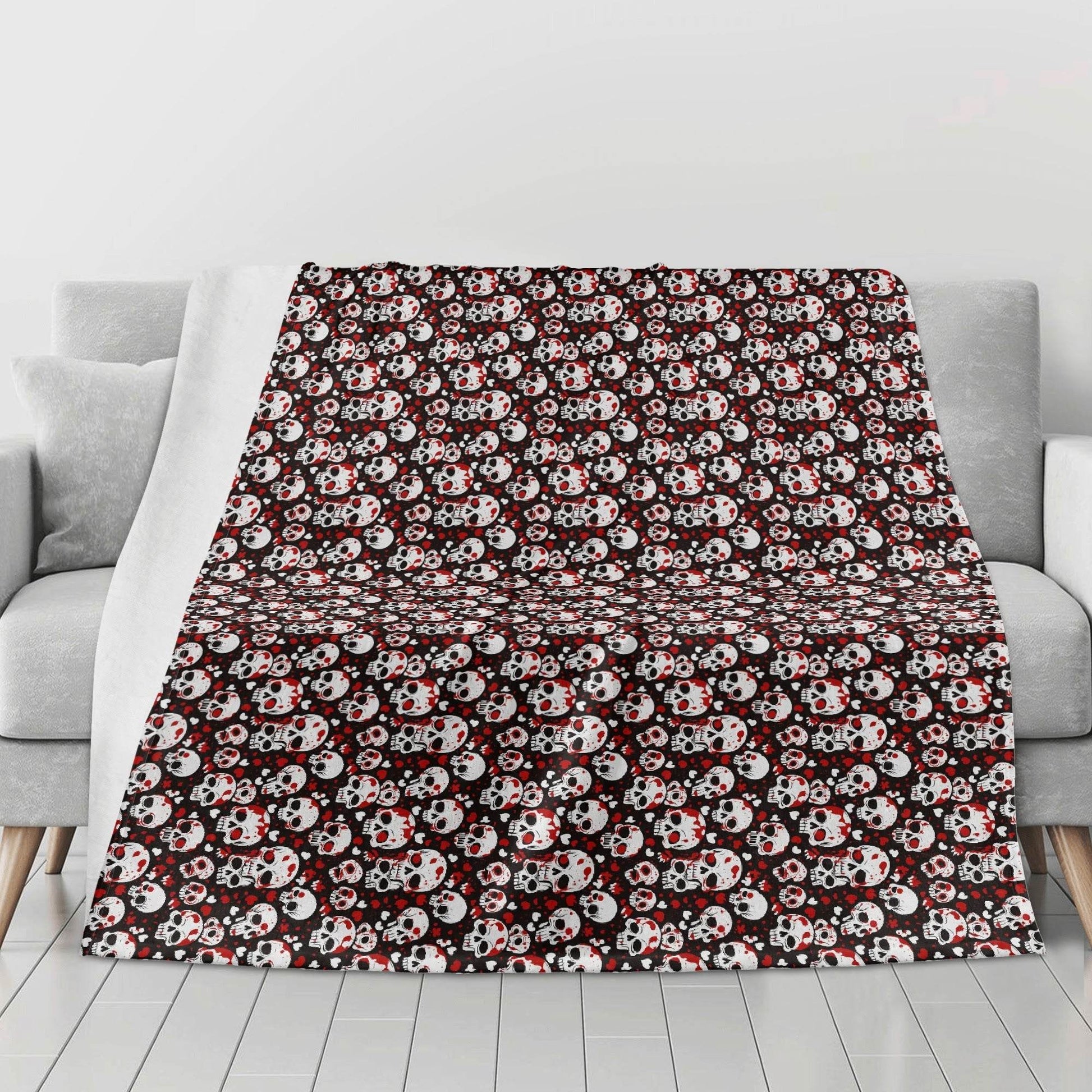 Love Skulls Horizontal Flannel Breathable Blanket 4 Sizes - DeRose Seasonal