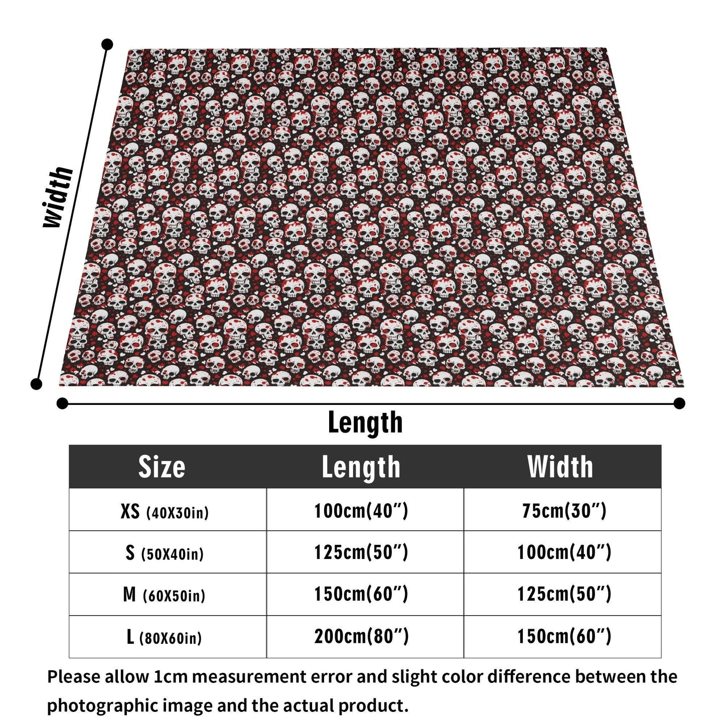 Love Skulls Horizontal Flannel Breathable Blanket 4 Sizes - DeRose Seasonal