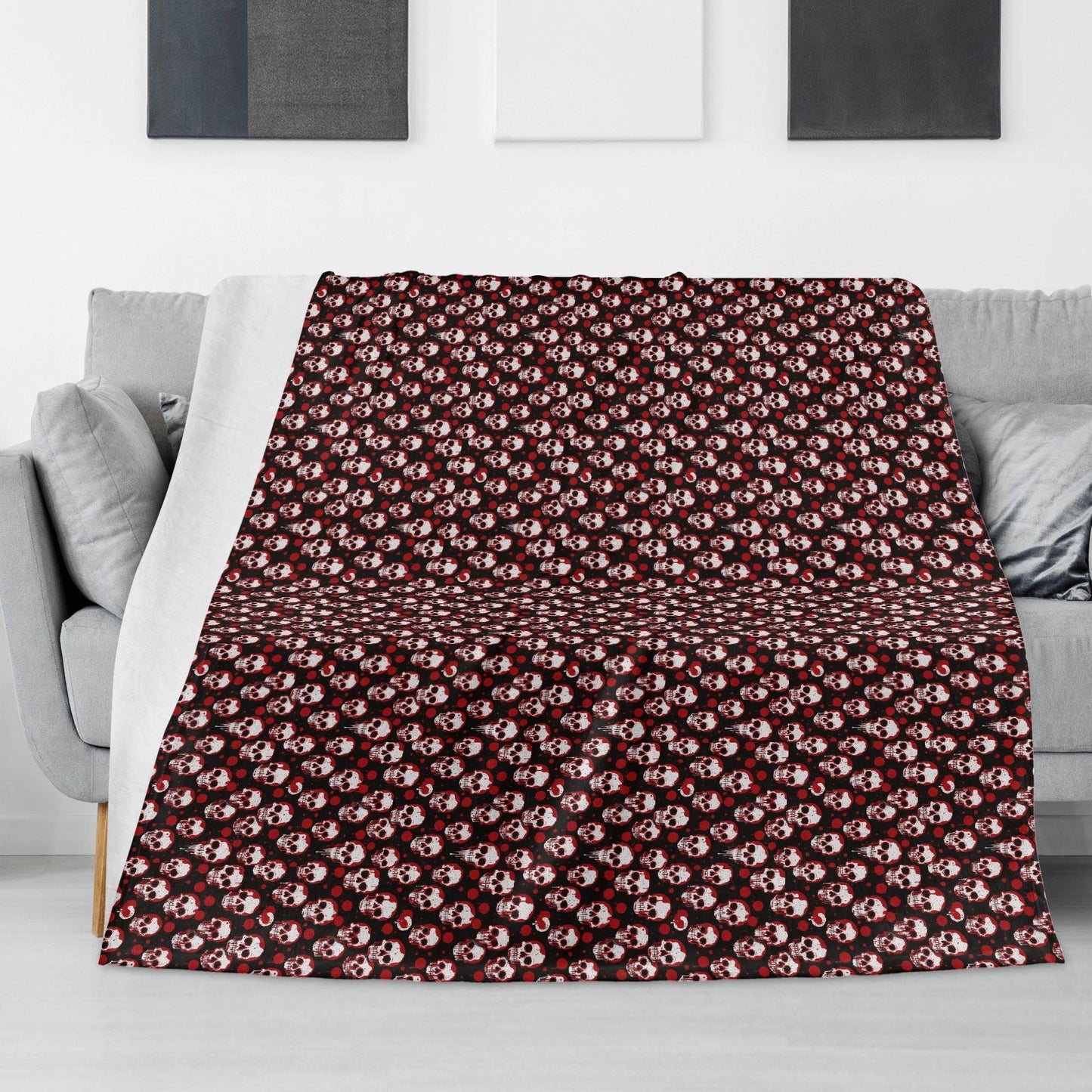 Tiny Red Skulls Horizontal Flannel Breathable Blanket 4 Sizes - DeRose Seasonal