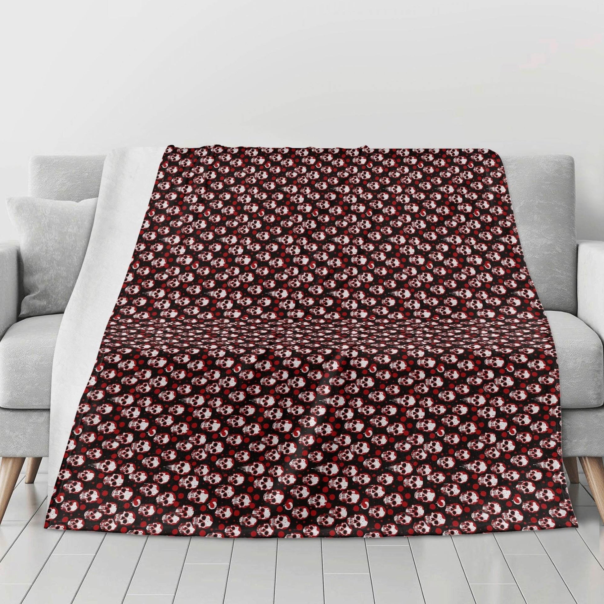 Tiny Red Skulls Horizontal Flannel Breathable Blanket 4 Sizes - DeRose Seasonal