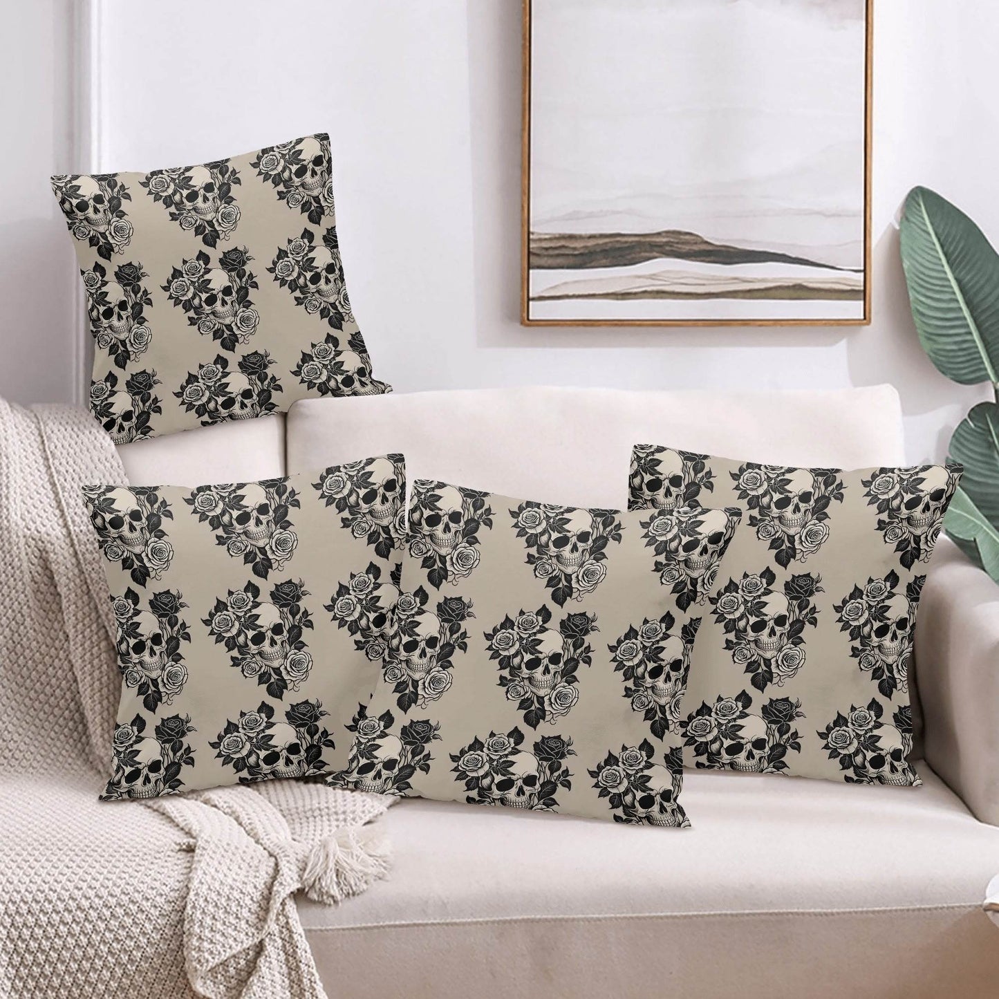 Gothic Tan Peach Velvet 4 Pcs Square Pillow Case Covers (5 sizes) - DeRose Seasonal