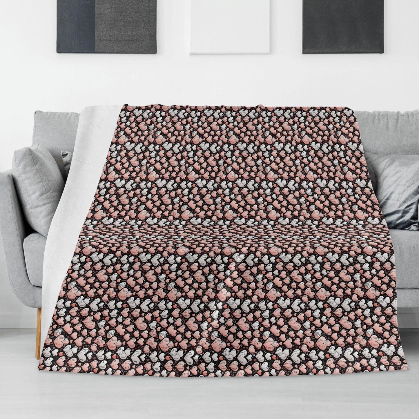 Pink Hearts Horizontal Flannel Breathable Blanket 4 Sizes - DeRose Seasonal